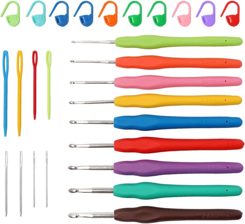 Flickzo 9PCS Ergonomic Crochet Hooks Set by – Aluminum Crochet Hook Set with Soft Silicone Handles (2-6mm), Crochet Kit for Beginners with Crochet Tools & Knitting Accessories - Image 1